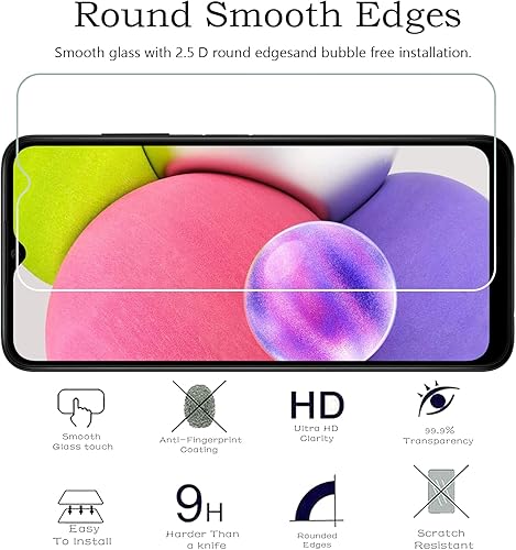 Miniatura 2 de Paquete de 3+3 para Samsung Galaxy A03s Protector de pantalla de vidrio templado y protector de lente de cámara, película protectora de dureza 9H