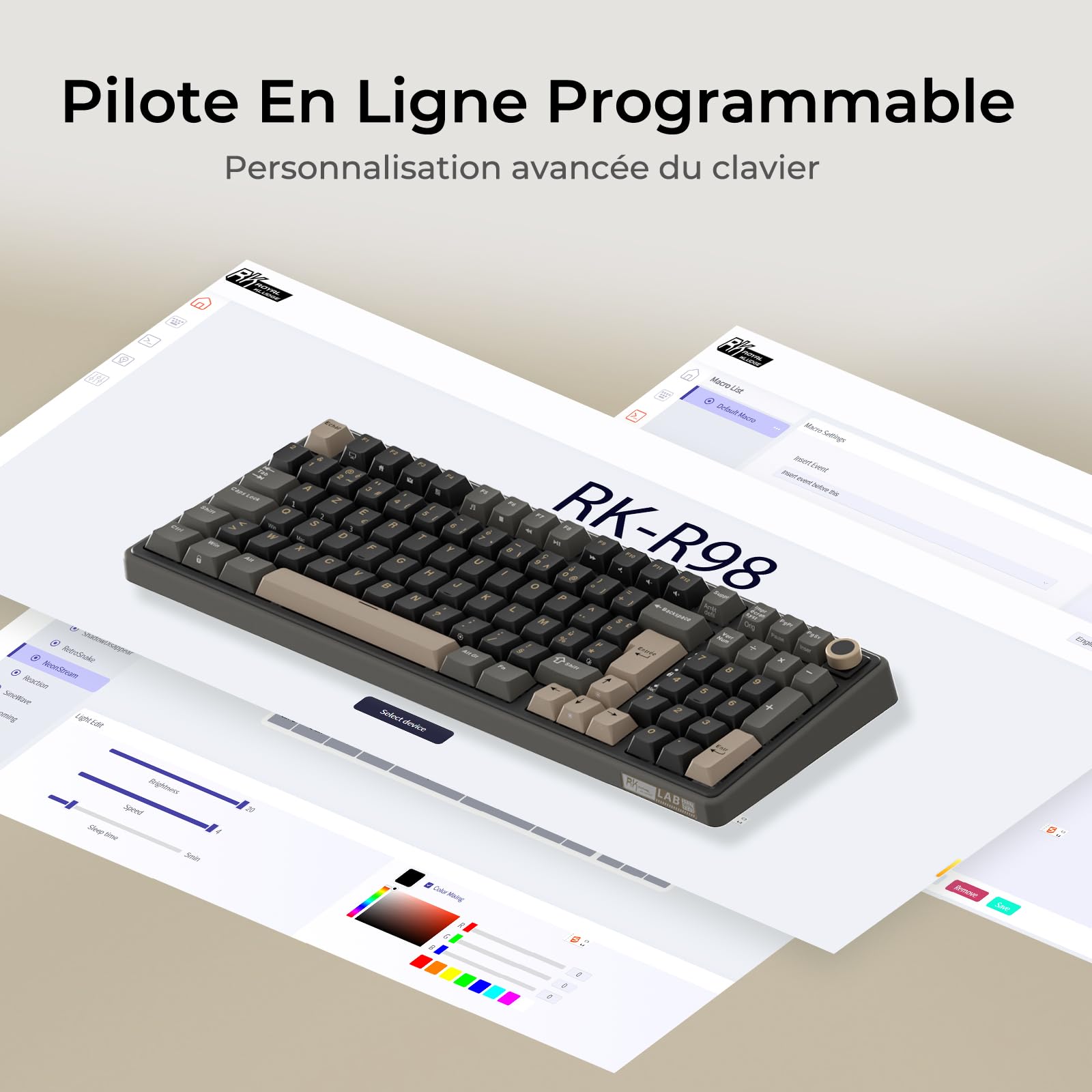 RK ROYAL KLUDGE R98 Pro Clavier Mécanique Filaire, Clavier Gamer 96% AZERTY, Rétroéclairage RGB, Touches PBT, Gasket Structure, Molette de Volume, Hot-Swap Switch Creamy Linéaire Pré-lubrifié