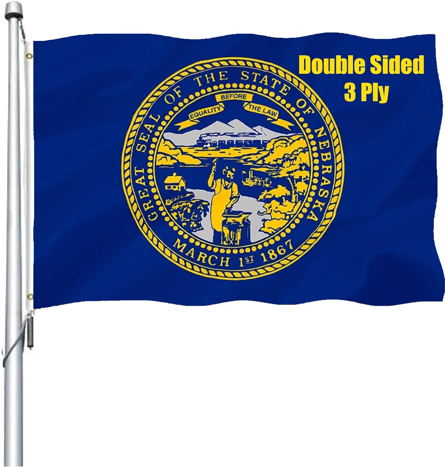 Nebraska Flag 3x5 Outdoor Double Sided - Heavy Duty 3Ply Polyester Nebraska State Flags Long Lasting 4 Rows Hemming NE Flag with 2 Brass Grommets 3 X 5 Ft