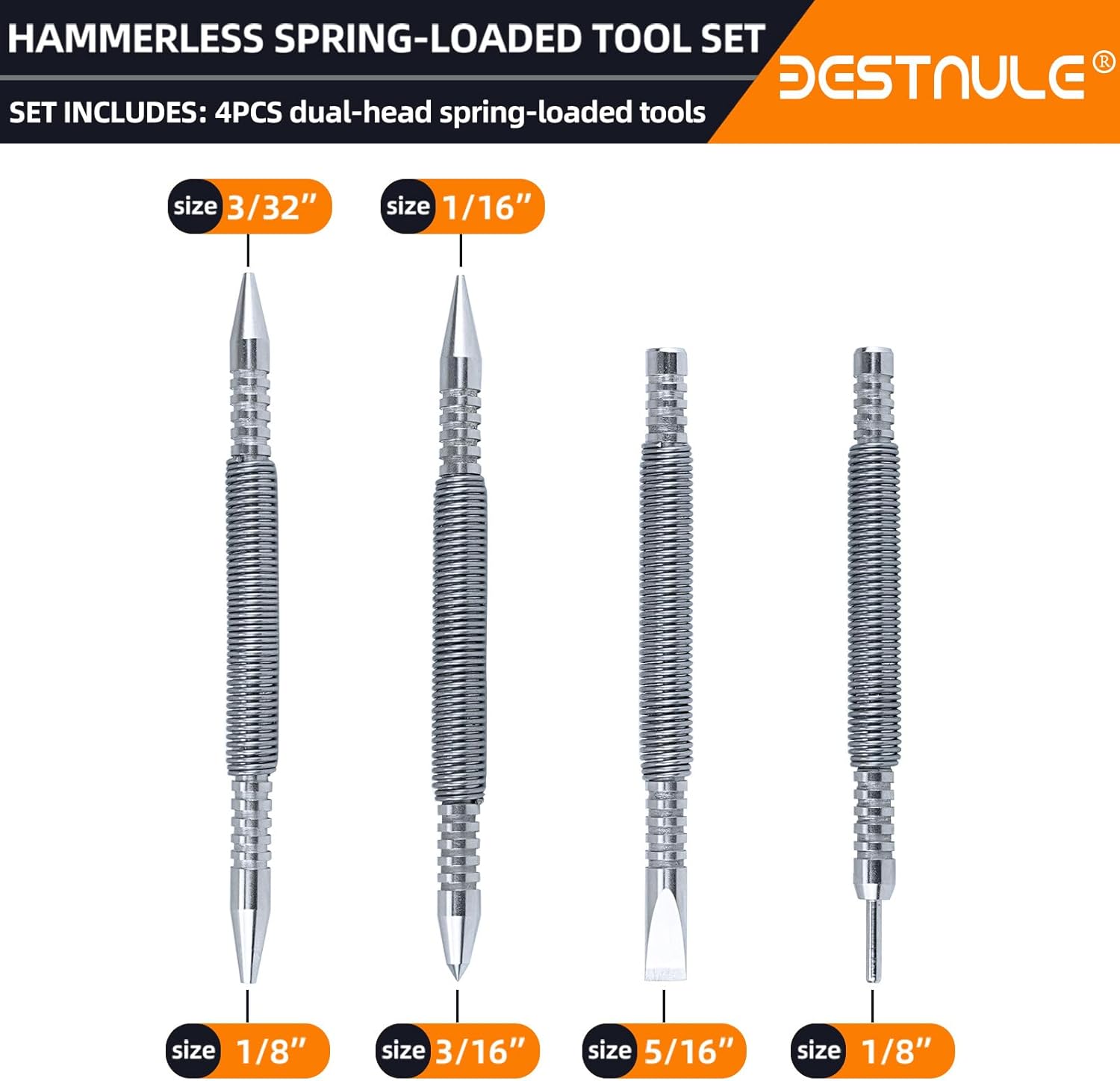 BESTNULE 4-Piece Nail Setter Dual Head Nail Set & Dual Head Center Punch & Hammerless Cold Chisel & Hinge Pin Remover Punch Set, Nail Setter Features 1/8-in, 3/32-in, 3/16-in, 1/16-in, 5/16-in, 1/8-in thumbnail