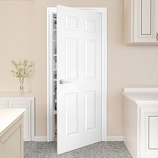 JUBEST 28"x80" Raised 6-Panel Textured White Primed Hollow Core Interior Molded Door Slab, NOT Included Hardware, Paintable Interior Door for Pantry, Laundry, Office