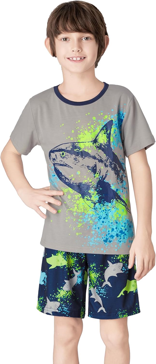 Tebbis 2-Piece Cozy Pajamas For Little/Big Boys Gamer Yellow Short Sleeves Cool PJs Set Kid Size 6-18 - Image 3