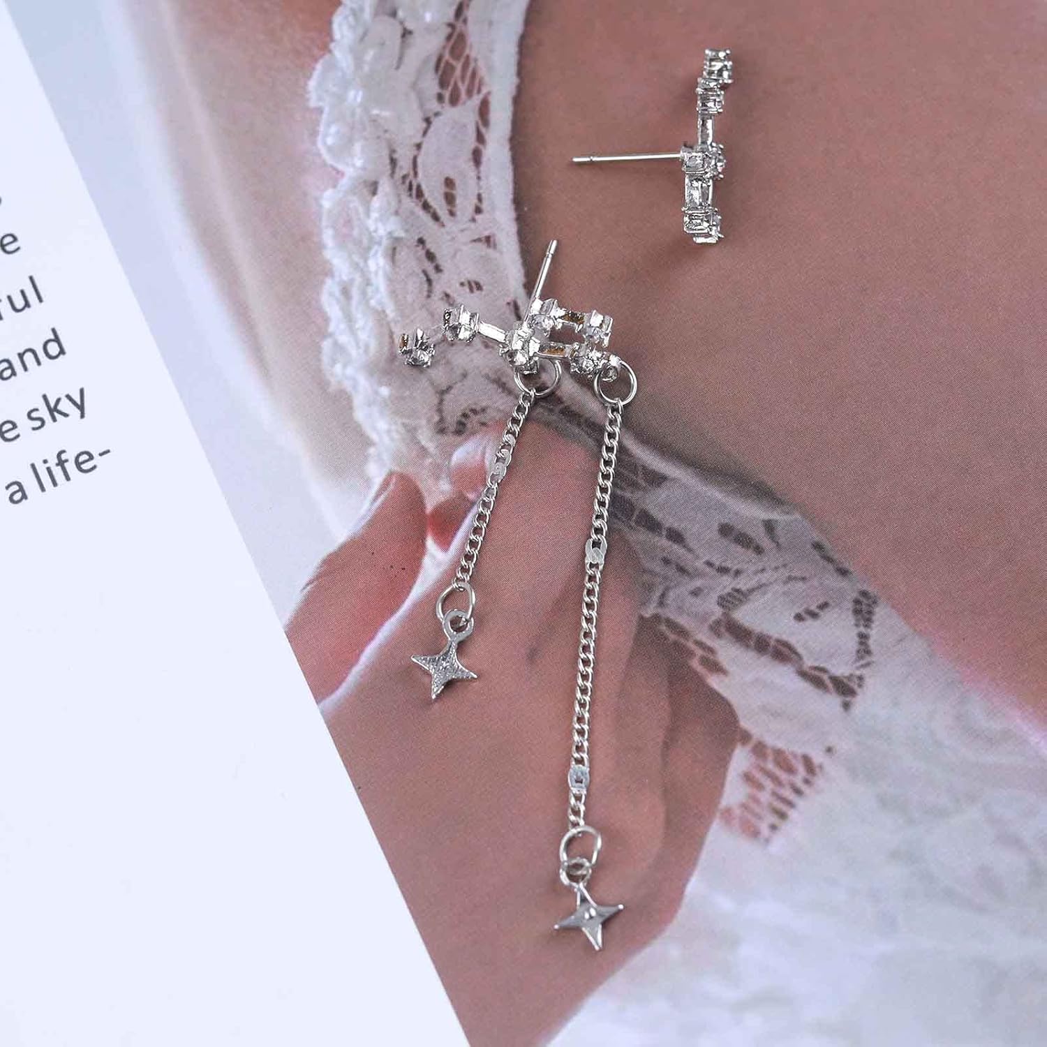 Boho Cz Big Dipper Stud Earrings Star Tassel Drop Earring Silver Long Chain Dangle Earrings Jewelry for Women - Image 6