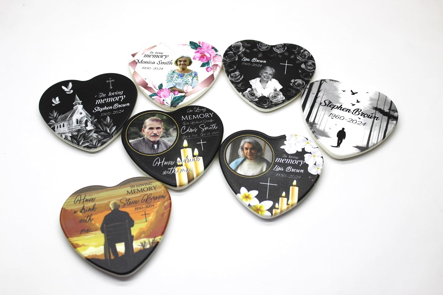 Set of 30 Personalized Memorial Bottle Opener Magnet (Up to 300 pcs), Heart Shape Funeral Favor with Black Tulle Bag, Custom Photo or Text, In Loving Memory, Bulk Sympathy Gifts