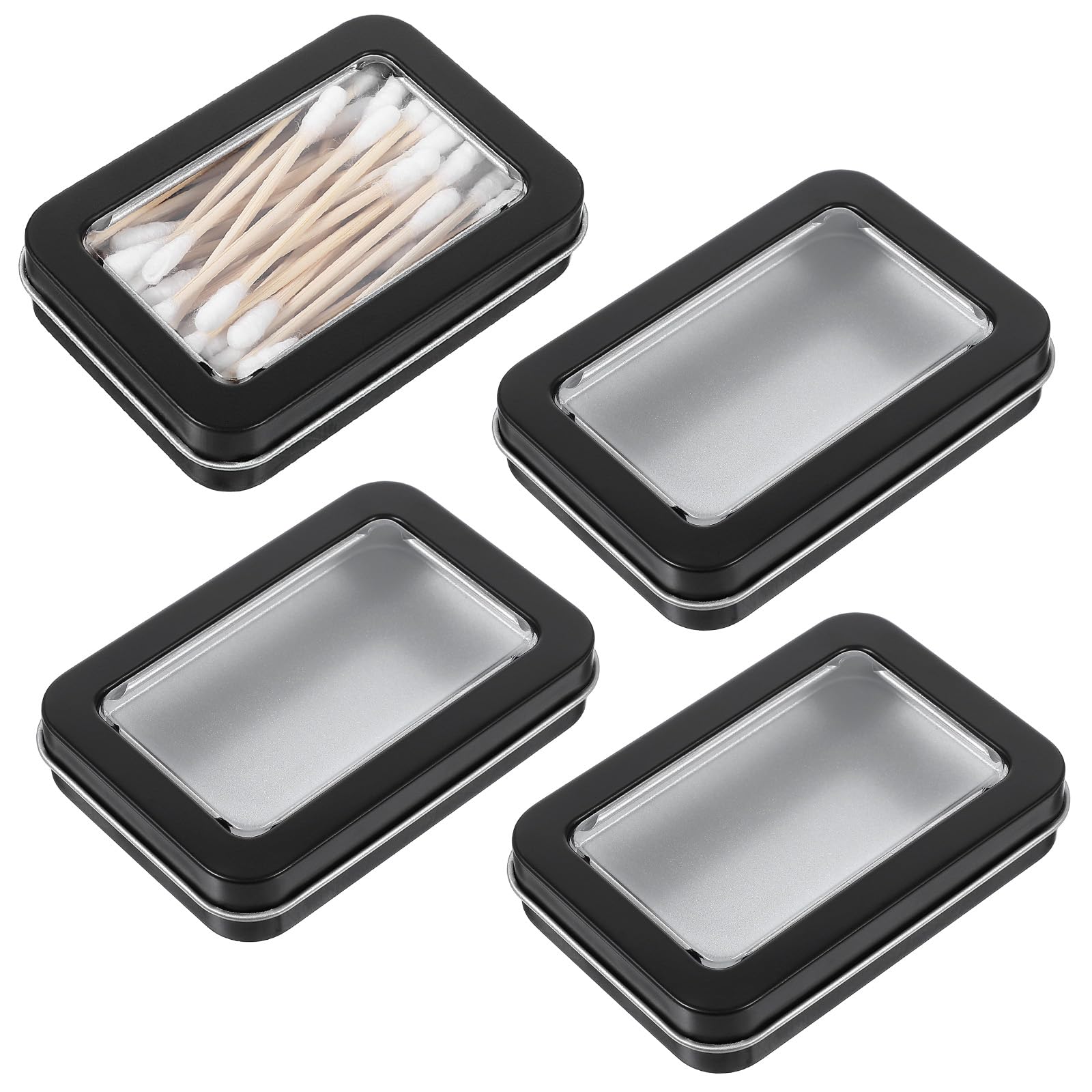 4 Pcs Travel Cotton Swab Holder Portable Floss Pick Holder Clear Dustproof Travel Qtips Case with Lid Metal