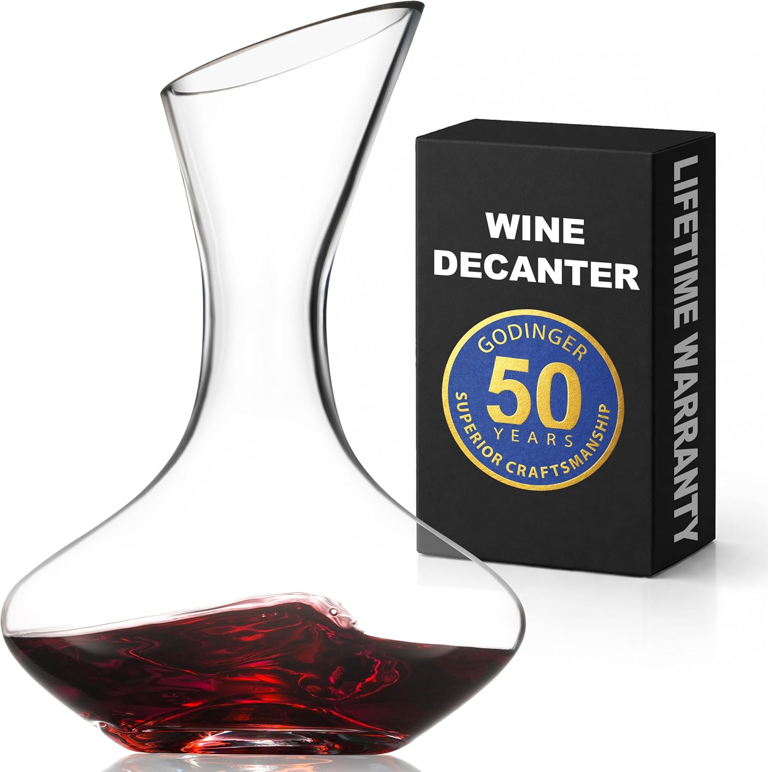 Godinger Hand Blown Wine Decanter Carafe Aerator 750ml Lead-Free - Enhances Red & White Wine Flavors, Elegant Gift