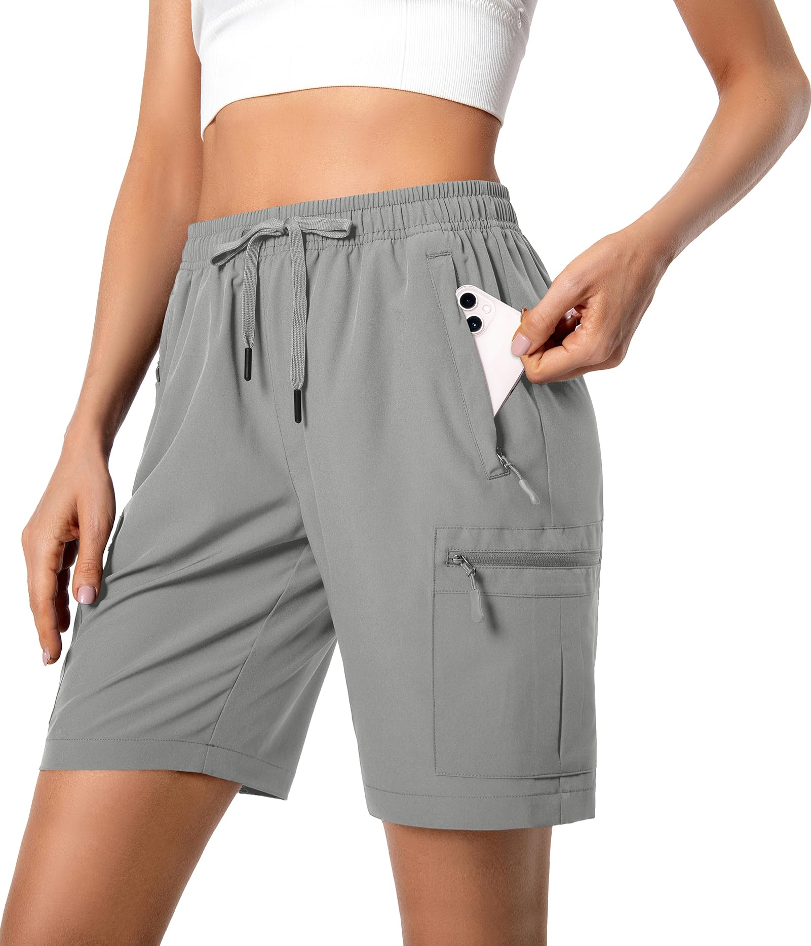 Hugut Women's Lightweight Hiking Cargo Shorts Quick Dry with Zipper Pockets