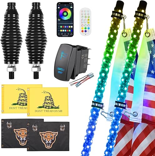 Ehaho Paquete de 2 Luces de Látigo de 3 Pies con Base de Resorte, Luz de Látigo LED con Aplicación y Control Remoto, Látigos Iluminados RGB en