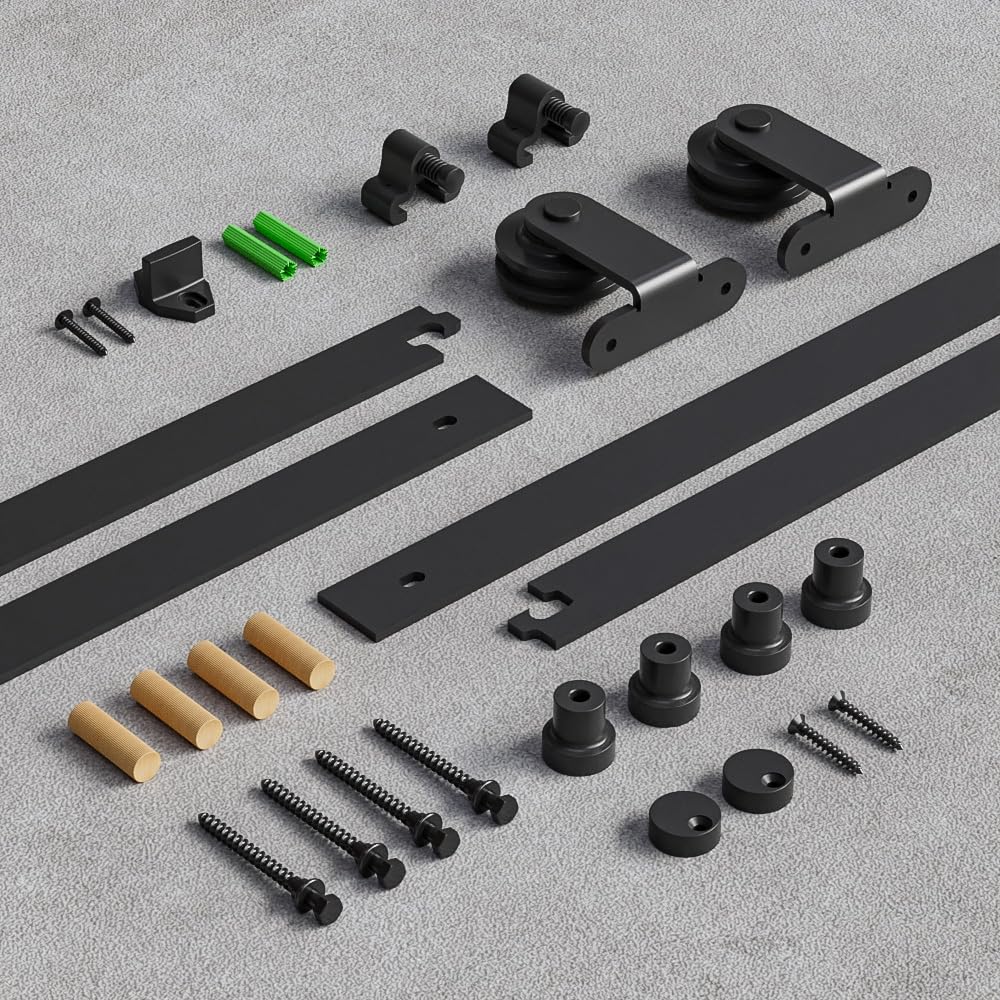 TSMST 7FT/213CM Binario per Porta Scorrevole, Nero e Rustico Kit Accessori