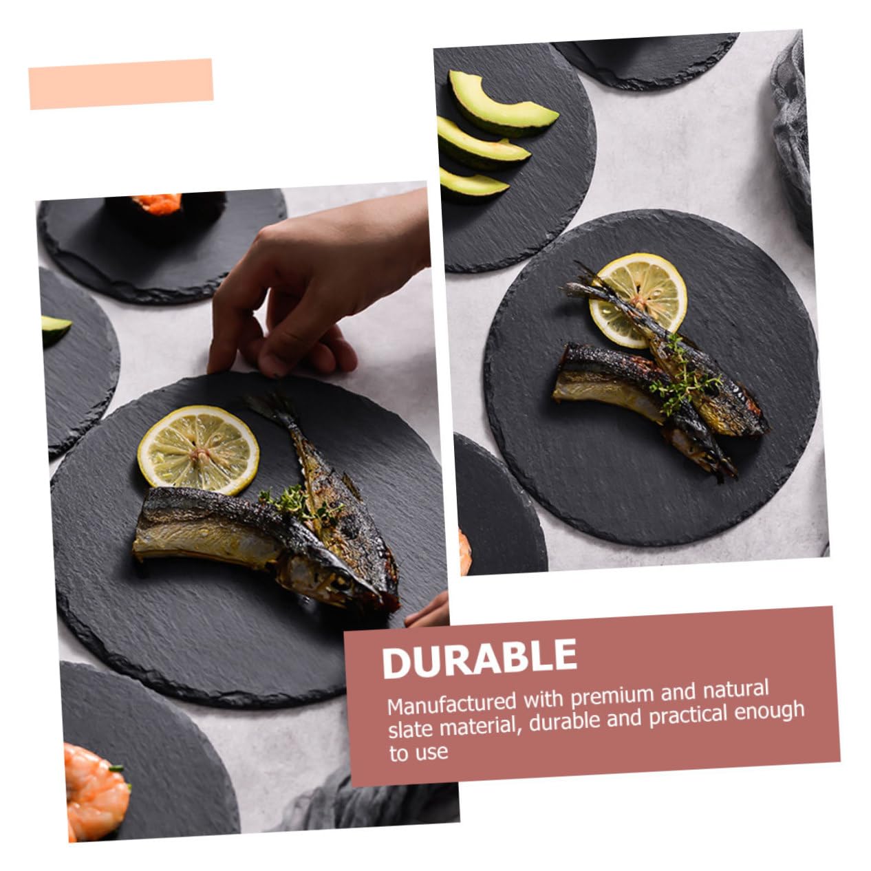 MAGICLULU Piatto da Portata Rotondo in Ardesia Nera per Steak e Dessert