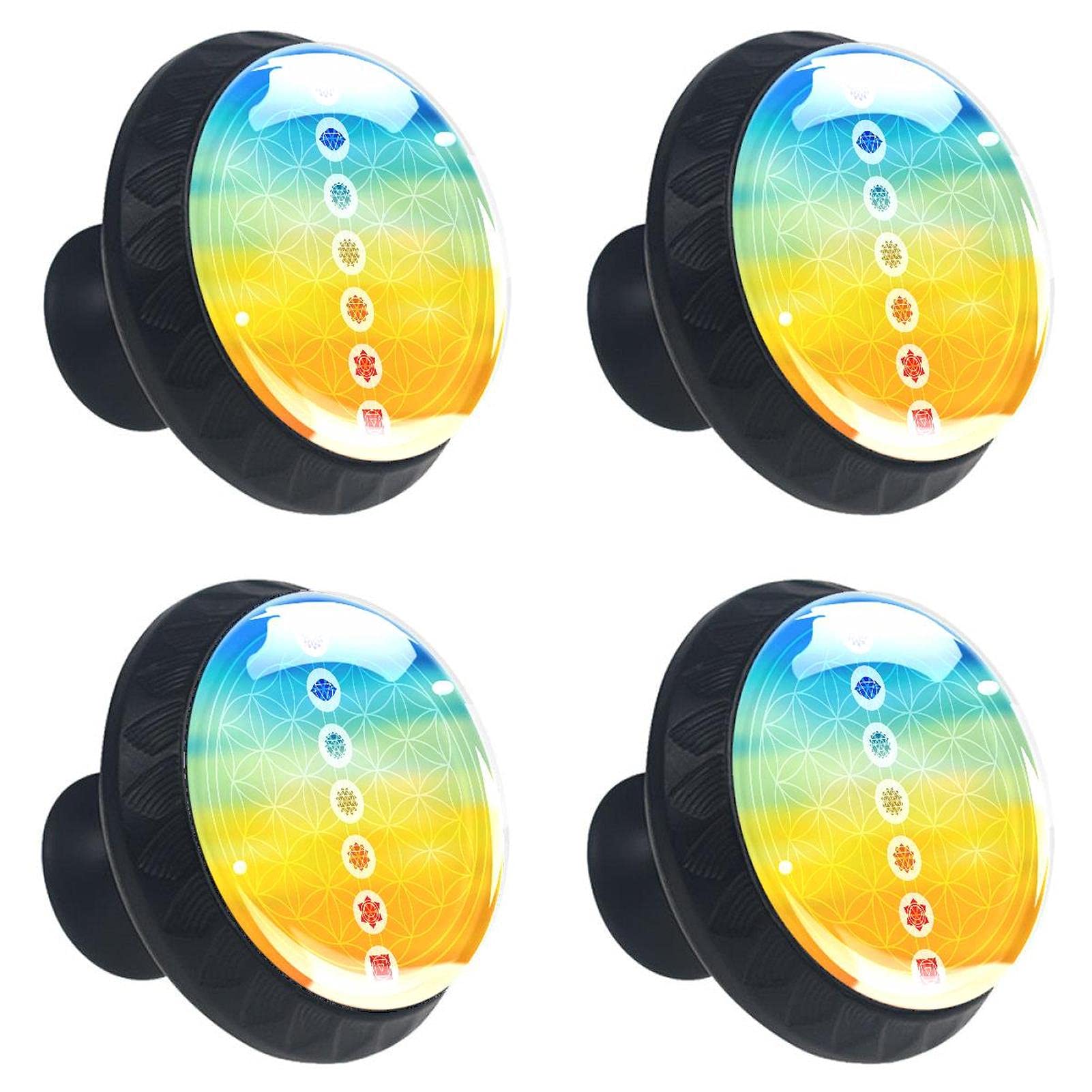 Boutons de tiroir en verre multicolores fleur de vie poignée meuble armoire placard
