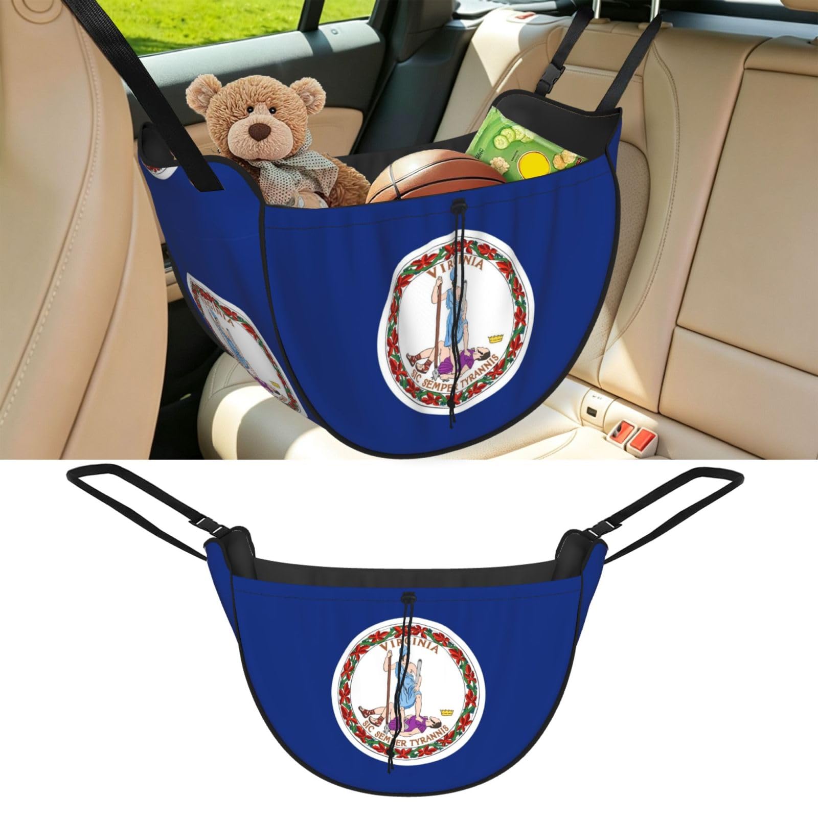 Cntdbu Black Virginia State Flag Car Seat Organizer-Backseat Storage Bag For Travel
