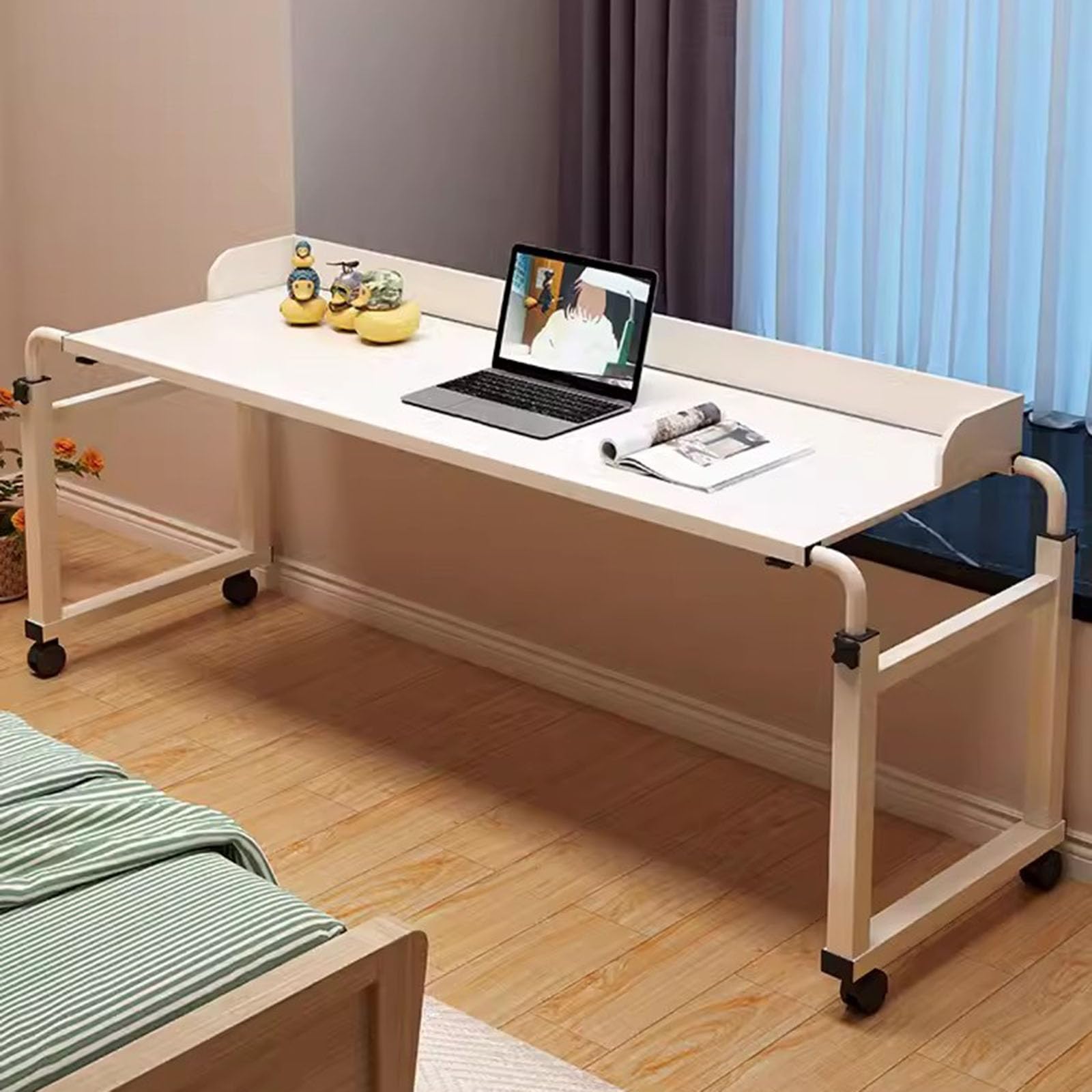 CGCSYZ Height Adjustable Overbed Desk - Mobile Rolling Table for Medical Use Food Tray Computer Desk with Wheels Easy-to-Adjust Height for Bedside Couch Use (White)