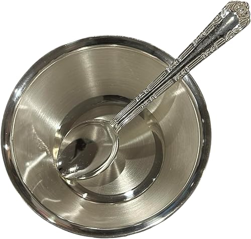 Miniatura 4 de Balaji 999 Pure Silver - Cuenco y cuchara de 4.3 pulgadas para niñosadolescentes, juego de 4.3 pulgadas #01