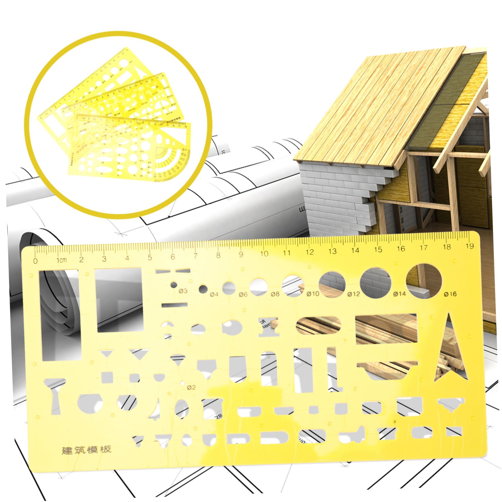 Gadpiparty 4 Sätze Geometrische Zeichenschablone Teiliges Maßwerkzeug für Architektur Technisches Zeichnen und Inneneinrichtung für Präzise Kurven und Formen