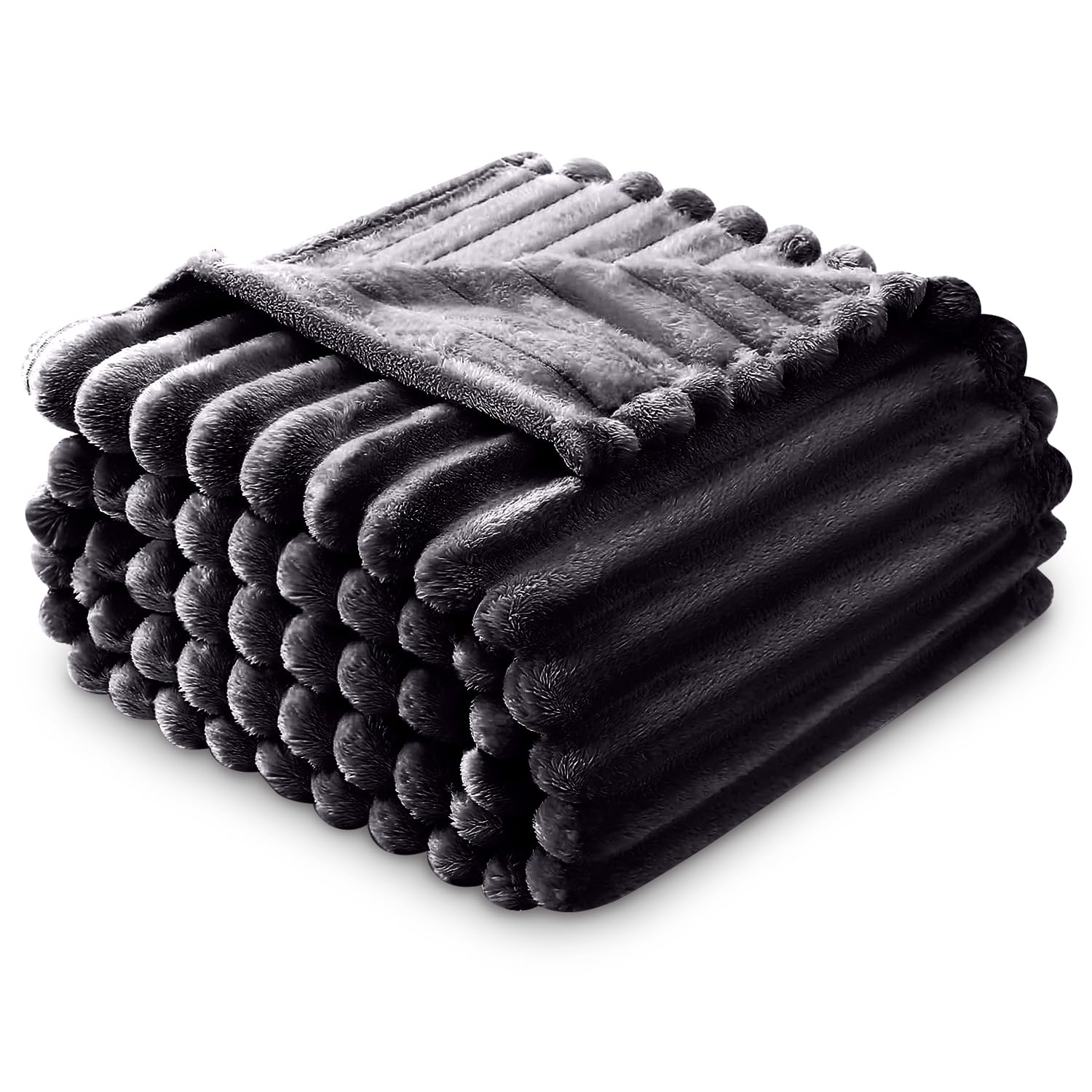 Gc Gaveno Cavailia Charcoal Fleece Blankets Double (150X200cm) - Ribbed Cosy Bed Throw Blanket - Exra Warm Throws For Sofas, Chair, Couch, Settee - Snuggle Blankets & Throws - Super Soft