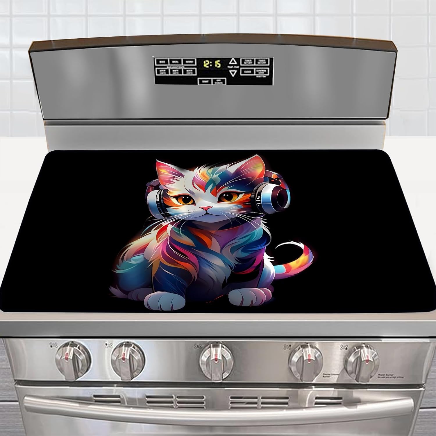 stove top cover 28inx 20inelectric Stove Top Cover Stove Heat Resistantglass Cover Expands Usable Space ﻿ (Music Cat)
