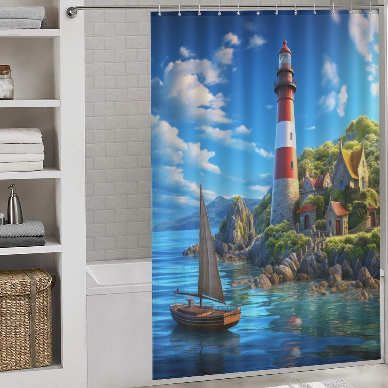 Rideau de douche phares côtiers imperméable en polyester 152x183 cm