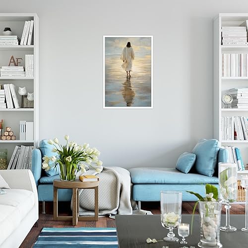 Miniatura 6 de Arte de pared de Jesús caminando sobre el agua, arte bíblico retro medieval, impresiones de pintura de retrato cristiano de Dios, pósteres de lienzo
