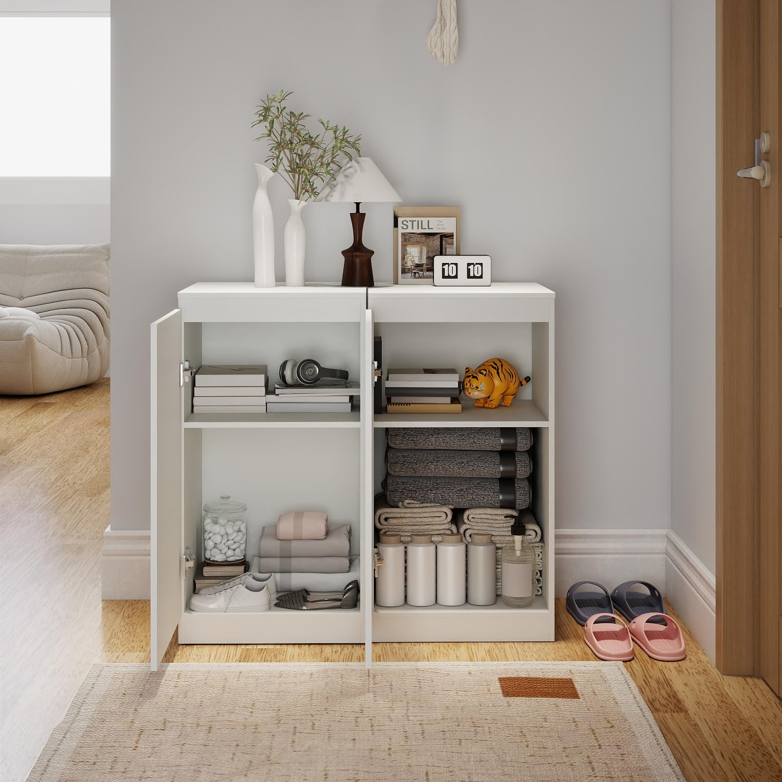 Cassettiera, Mobile di Ripostiglio con 1 Anta, Larghezza 40 cm, Per Soggiorni, Camere da Letto, Camere dei Bambini e Uffici. Bianco, 40 cm x 40 cm x 75 cm