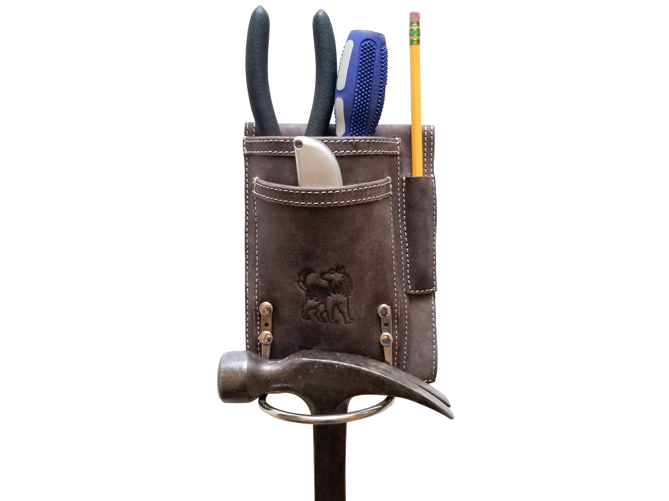 Top Grain Leather Multitool Holder - 4 Pocket Hand Tool & Hammer Holster - Pouch Accessory for 3” Belt - Professional Grade