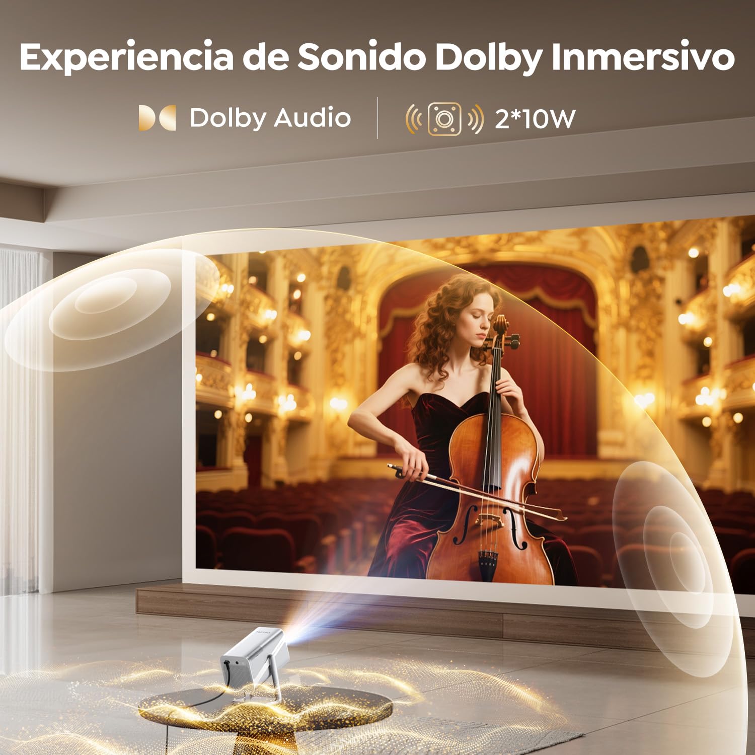 Proyector【Compatible con Netflix/Apps Integrada/Dolby】 Smart Proyector 4K 700ANSI Auto Enfoque/Keystone Tiro Corto, ProyectorPortátil 1080P Giratorio 360° WiFi6 Bluetooth5.2 para Cine en Casa