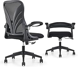HOLLUDLE Ergonomic Office Chair with Foldable Backrest, Computer Desk Chair with Widened Seat(52 CM), Flip-up Armrests, Mesh Lumbar Support and Tilt Function, Black