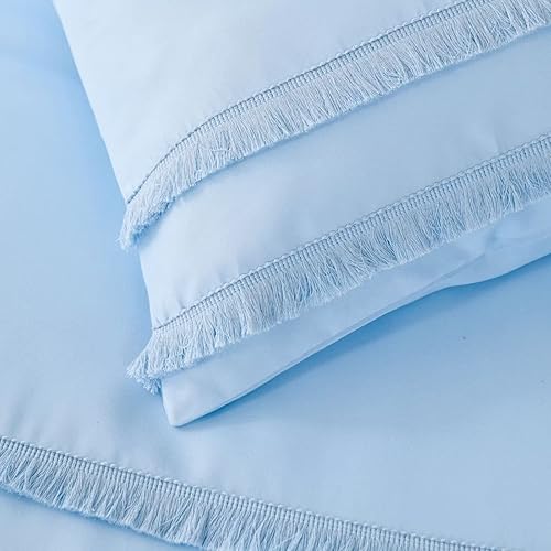 Miniatura 3 de Shatex Juego de cama de 7 piezas Bed-in-A-Bag - Juego de edredón Queen para todas las estaciones, edredones de poliéster ultra suave, tres borlas,