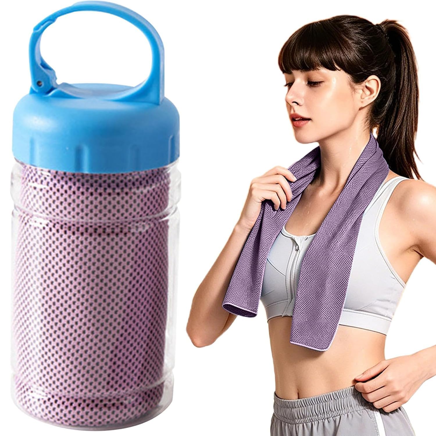 Cooling Towels with Bottle, Ice Cooling Towel for Neck Face (Light Purple)