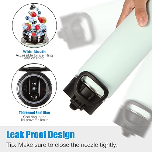 Miniatura 4 de Volhoply Botellas de agua aisladas de 22 onzas con tapa con popote, botella deportiva de acero inoxidable con asa, tazas de agua de metal al vacío