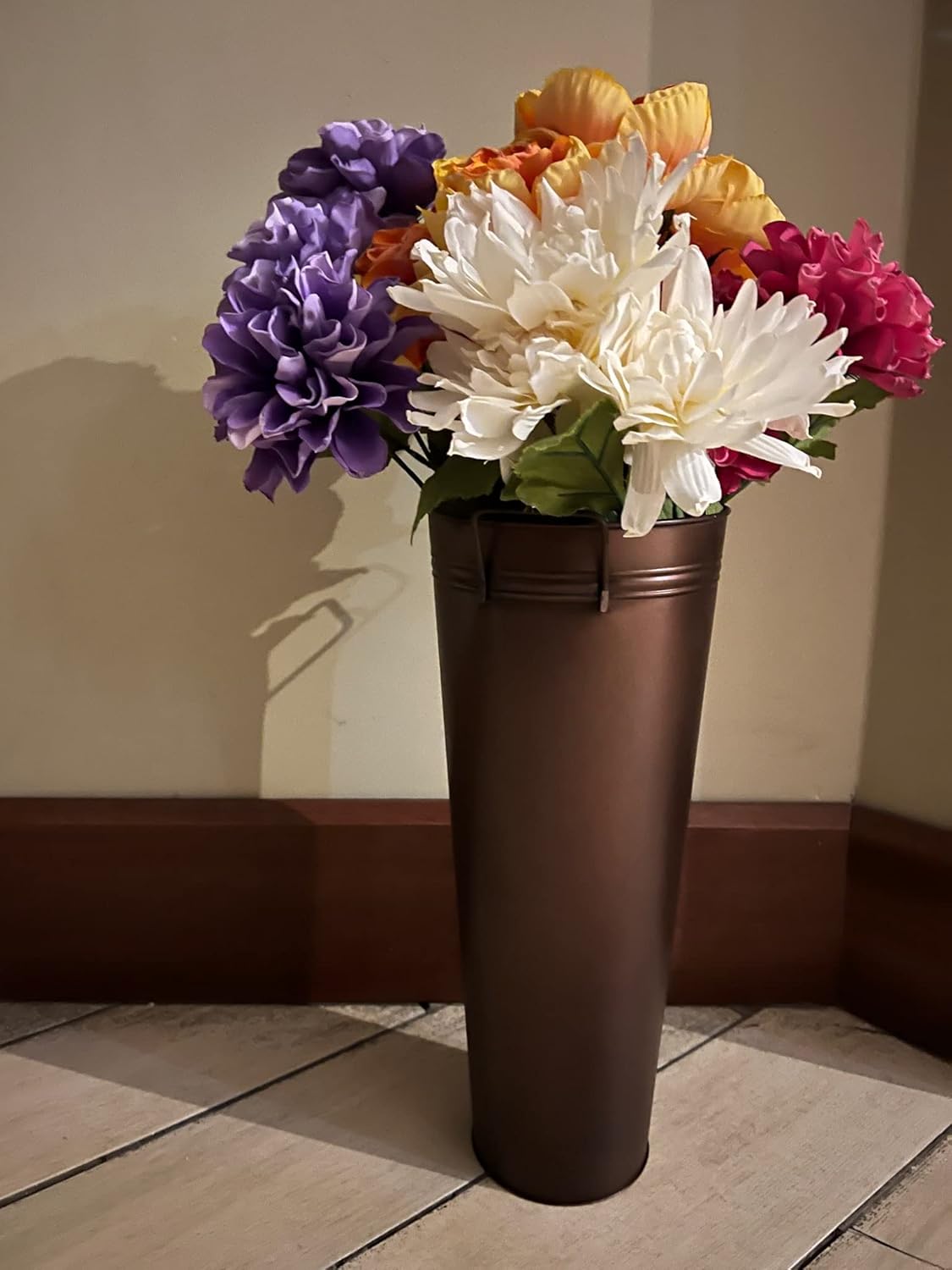 Hosley Antique Bronze French Bucket Vase with Handles 6" Dia x 15" H, Perfect for Weddings, Parties, Country Picnics, Floral Arrangements, Tableware Storage, or Candle Gardens - Rustic Farmhouse Décor - Image 2