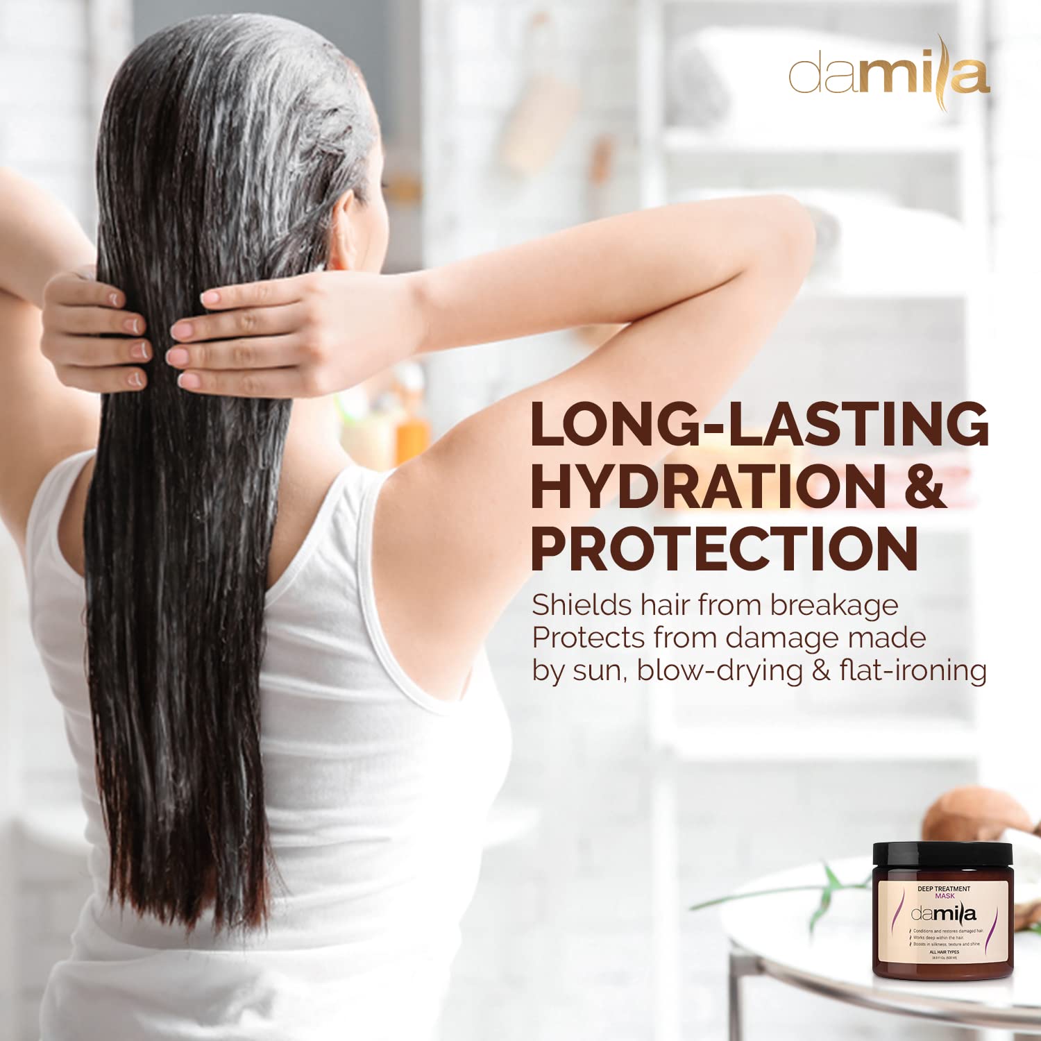 damila Keratin Hair Mask For Dry Damaged Hair - Deep Conditioning Hair Mask For Curly, Frizzy Hair - Removes Frizz, Repairs Split Ends, Restores Silkiness and Shine (4.1 Fl Oz)