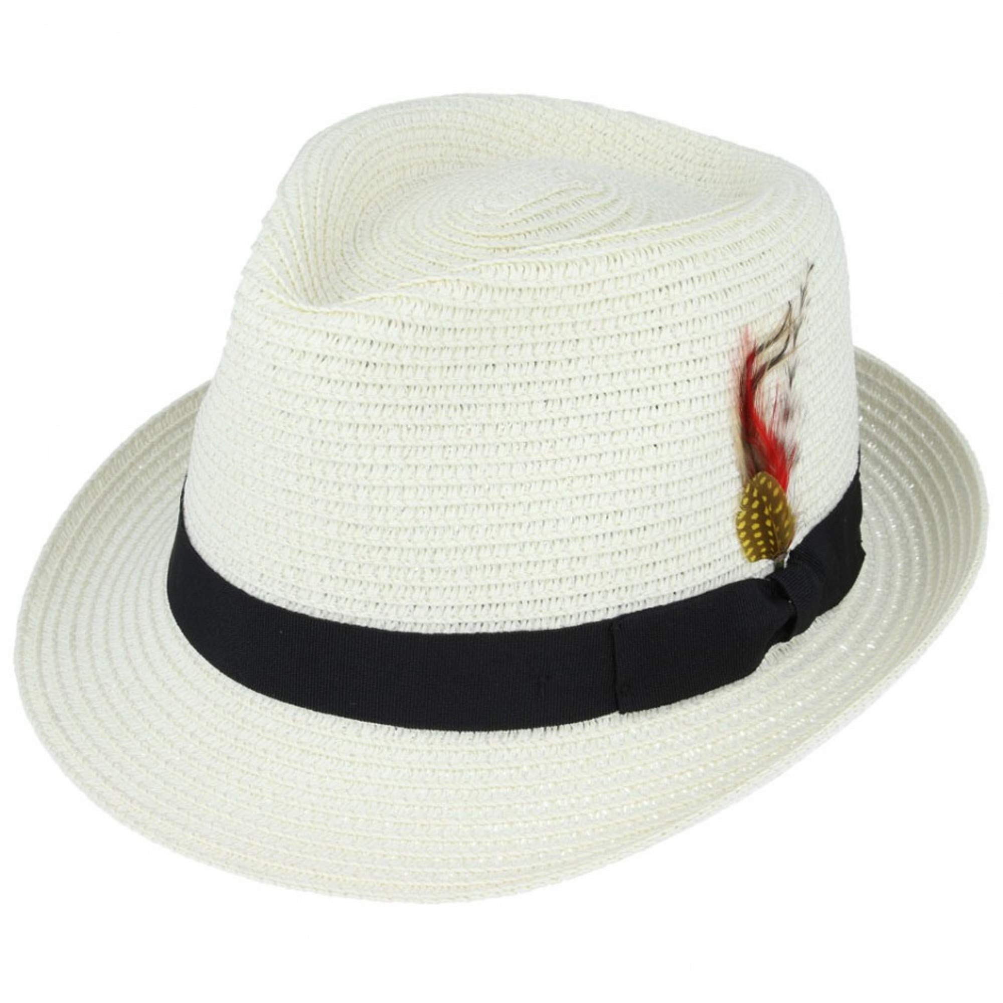 Maz Unisex Cream Paper Straw Crushable Summer Beach Trilby Hat With Band And Adjustable Sweatband (, Large(59Cm))