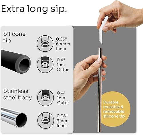Miniatura 2 de purifyou Pajitas de acero inoxidable de 14.5 pulgadas con puntas de silicona de platino, para Stanley y otros vasos de 40 onzas, juego extra largo y