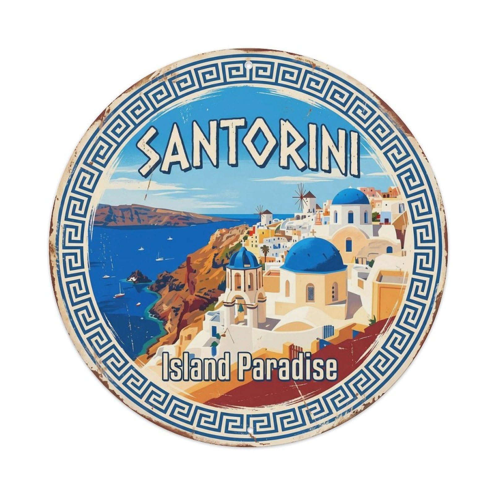 Vintage Travel Santorini Greece Island Metal Tin Sign