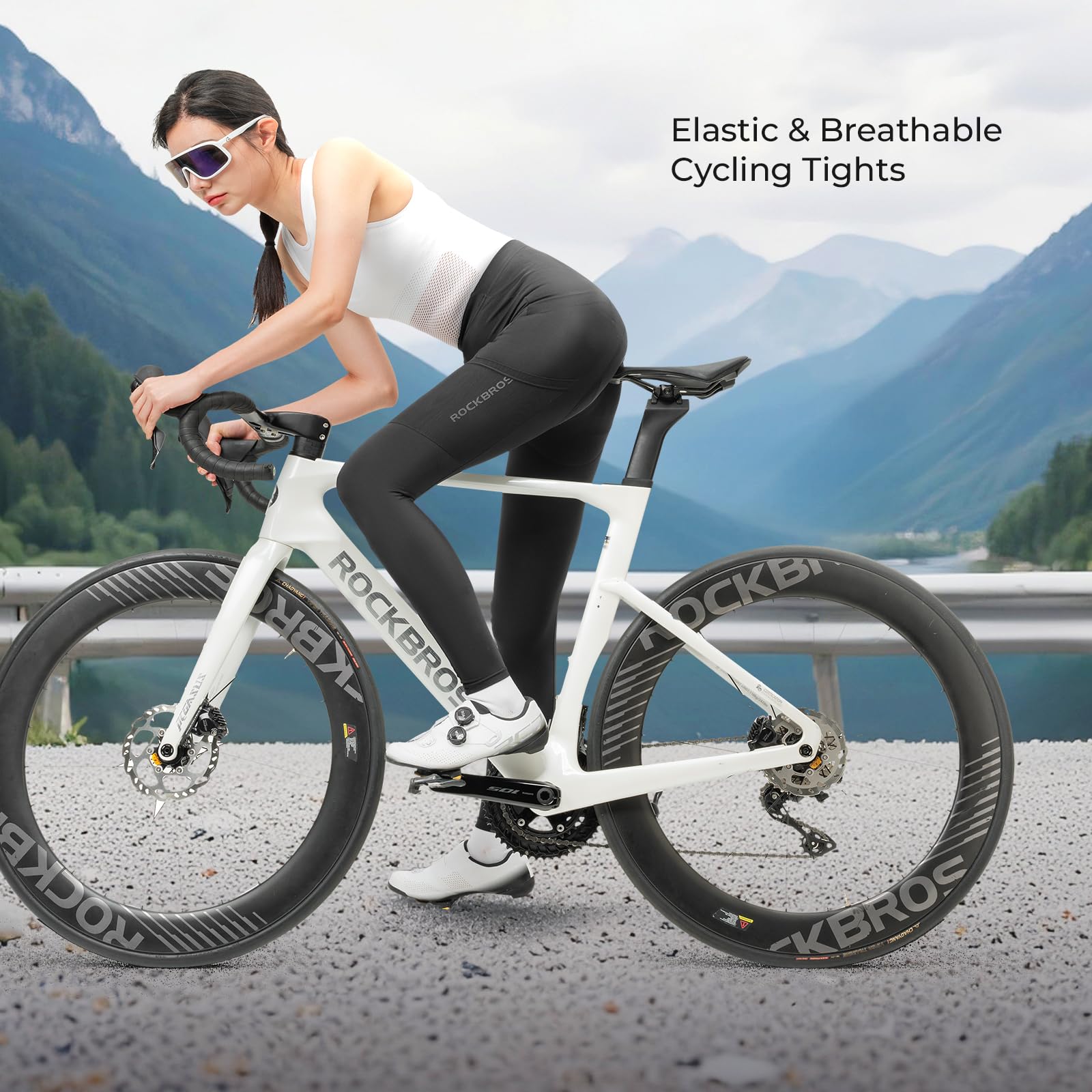ROCKBROS Pantalon Cycliste Femme Rembourré, Leggings de Vélo Séchage Rapide Respirant, Collants de Cyclisme Longues VTT avec Poche