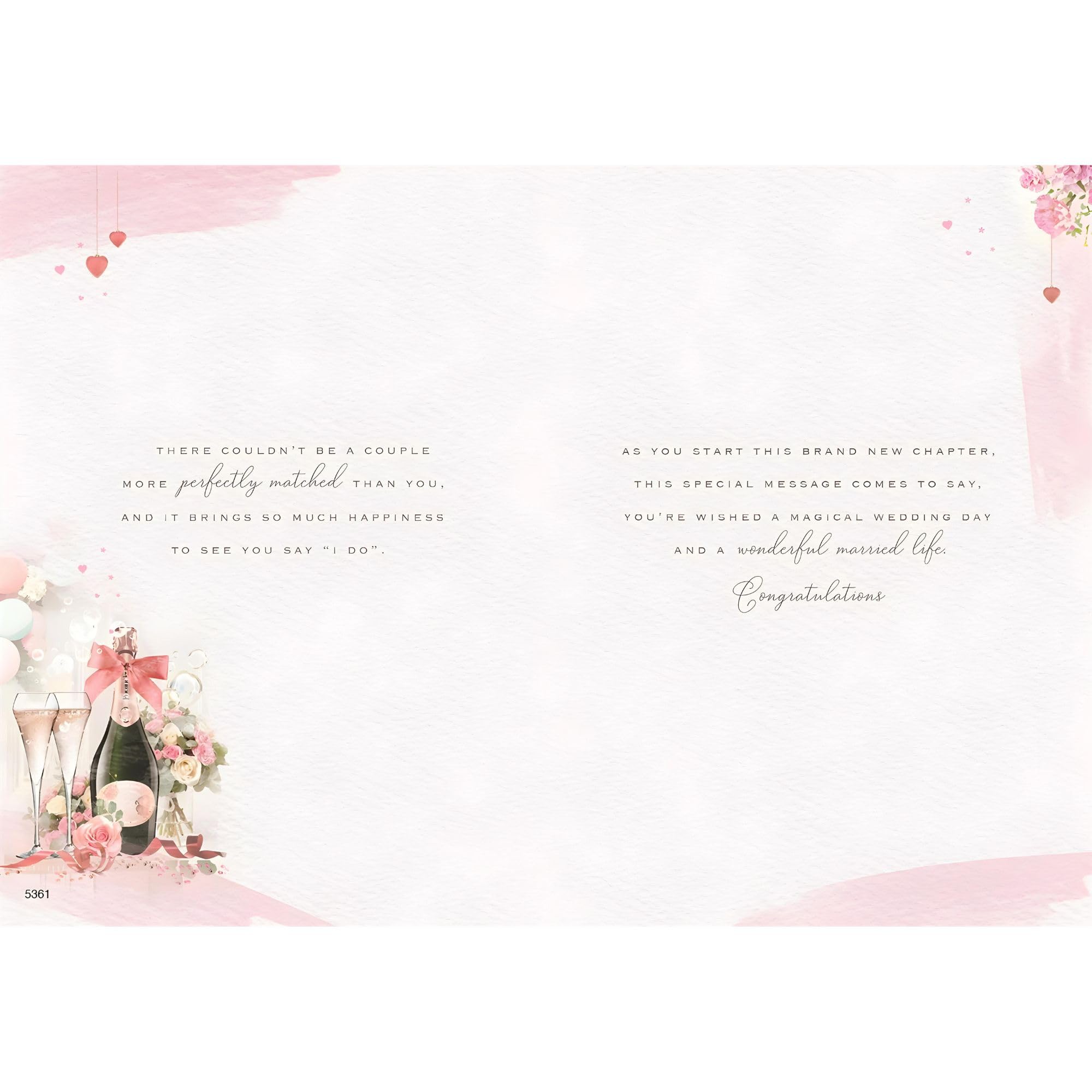 Hochzeitstagskarte Mit Champagner & Rosen | Geprägte Goldfolie | 225 X 125 Mm, UK-made