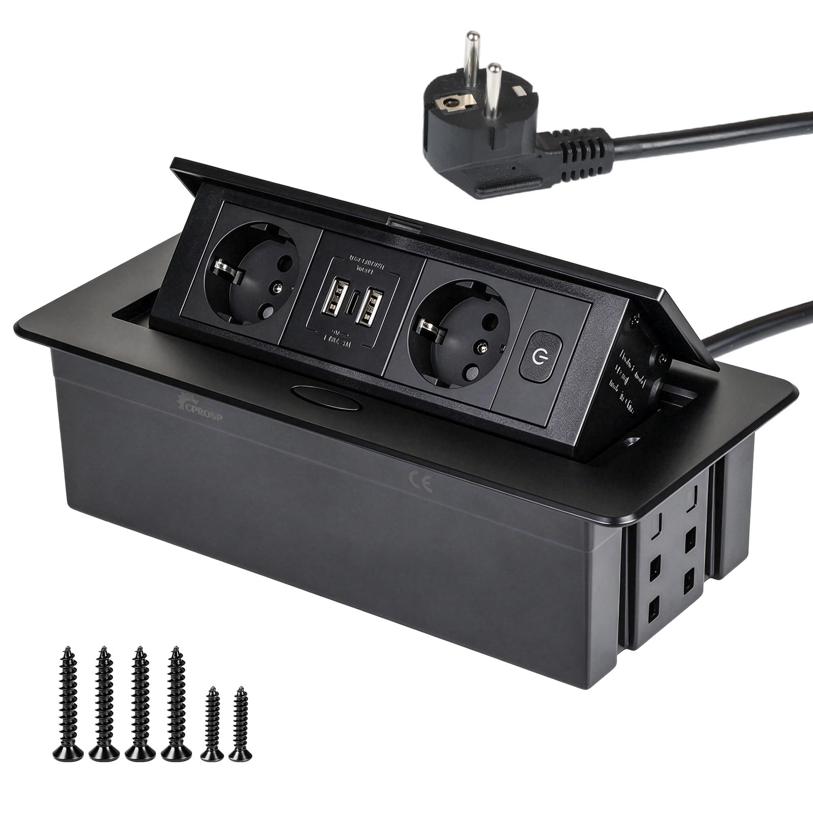 CPROSP Multipresa a Scomparsa da Incasso con 2 Prese e 3 USB (2a+1c) | Specifiche: Multipresa a Scomparsa da Incasso con 2 Prese e 3 USB (2a+1c)