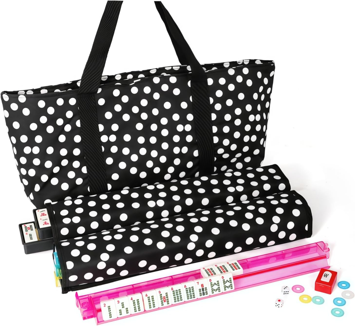 IFNOW American Mahjong Set 166 Tiles, 4 Racks with Pusher & Carry Bag, Complete Game Set with Melamine Tiles, Dice, Chips | Portable Majiang Tile Set for Family Game Night & Travel (New-Dot)