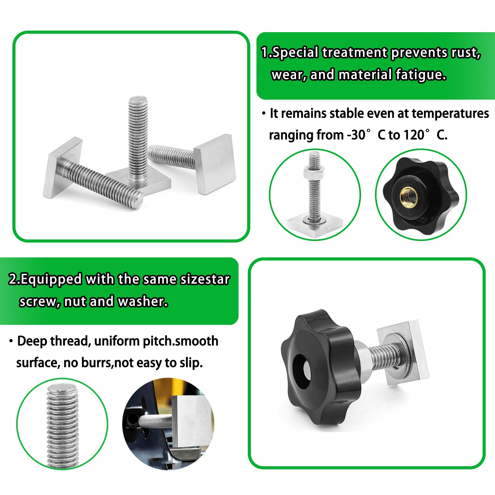 DAIRYCOF T Track Bolts 4 PCS Roof Rack Bolts M8 x 40 mm with Thumb Screws m8 with nut Washer 20x20×4mm Square Sliding Blocks for roof Rack Rail Carrier (4 - Image 4