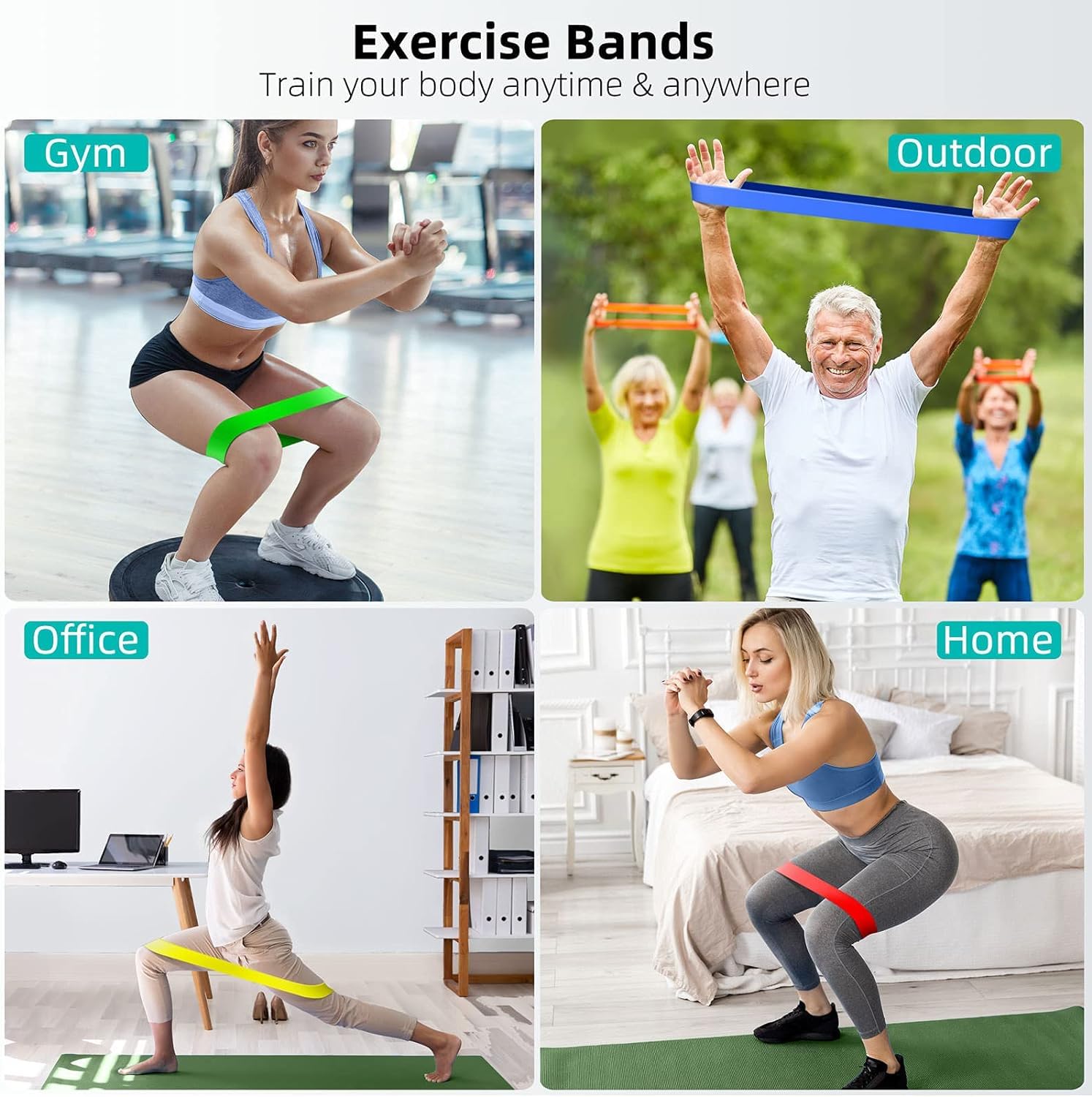 AEE® Premium 5 Adet Farklı Dirençte Pilates Squat Aerobik Bandı - Hafif,Orta,Sert Çalışma Lastiği-Evde Spor Karın Kası Sıkılaşma Seti
