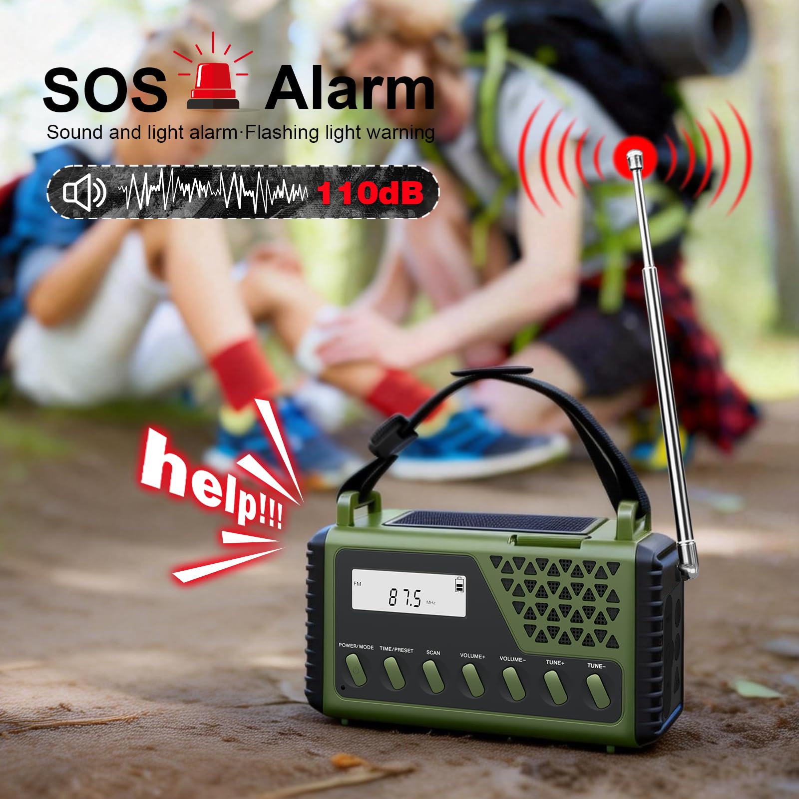 Gemmac 10000mAh Radio a Pilas con Bluetooth, Am/FM/SW Transistor Radio Solar de Emergencia con Manivela Portátil Pequeña Power Bank, Alarma SOS, Brújula, Linterna, Luz de Lectura para Supervivencia