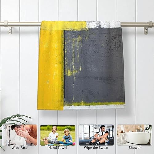 Miniatura 3 de Juego de 2 toallas de mano para baño, pintura de arte abstracto gris y amarillo, suave y absorbente, toalla de baño pequeña, toalla de cocina,