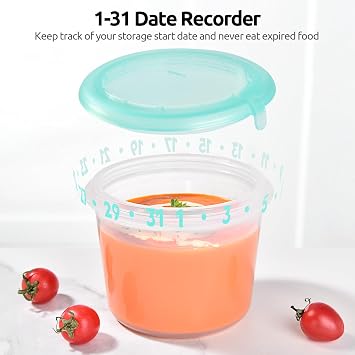 U-Taste Silicone Food Storage Containers Set: Meal Prep Box with Airtight Lid, Freezer & Microwave Safe, Date Marking Circle, Clear cup/oz/ml Measurement for Dry & Wet Deli -2oz/4oz/8oz/16oz, Aqua Sky