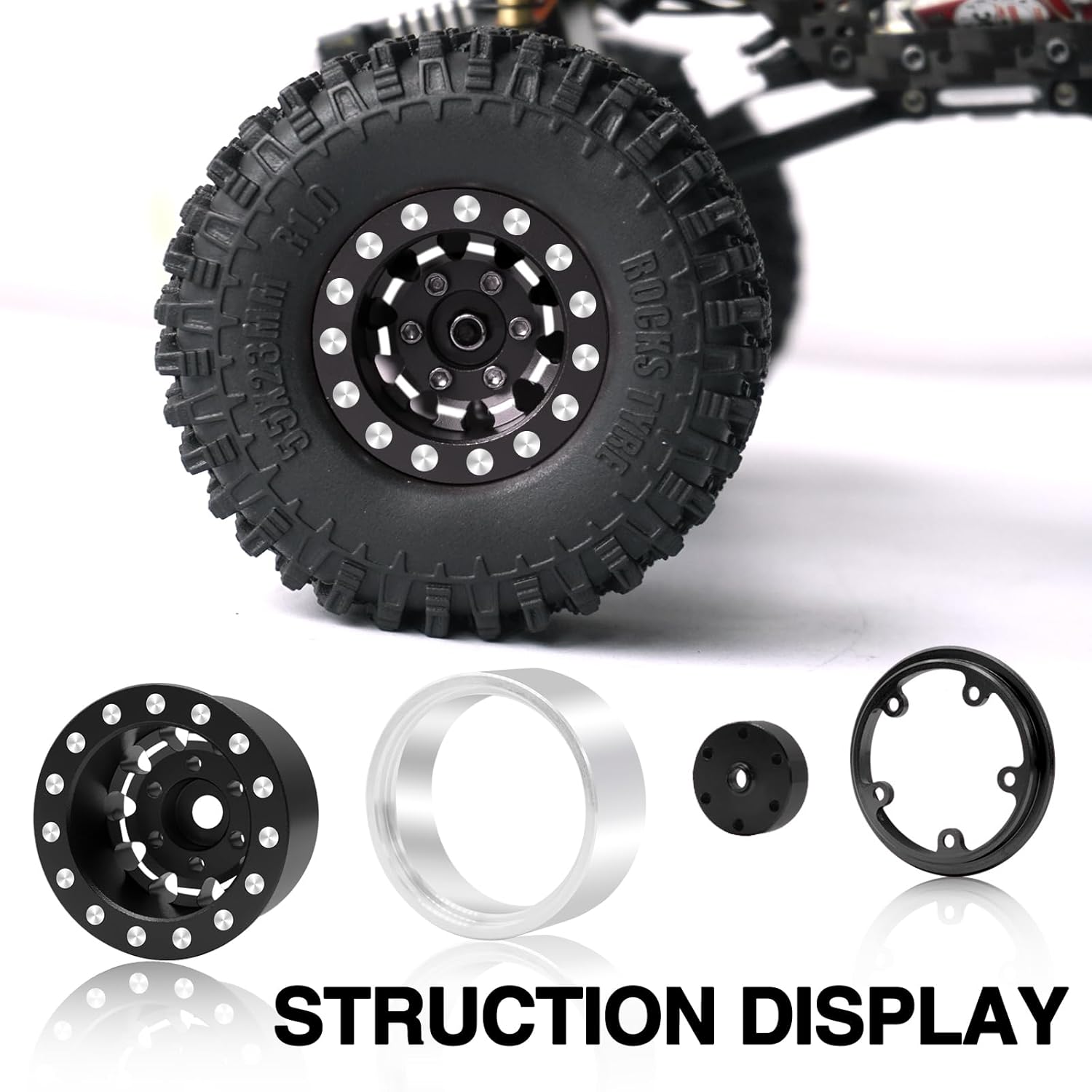 OGRC 1.0 Wheels Deep Dish Rims Negative Offset 7mm Wheels for SCX24 C10 JLU Deadbolt Gladiator Bronco 1/24 Crawler Car (Black)