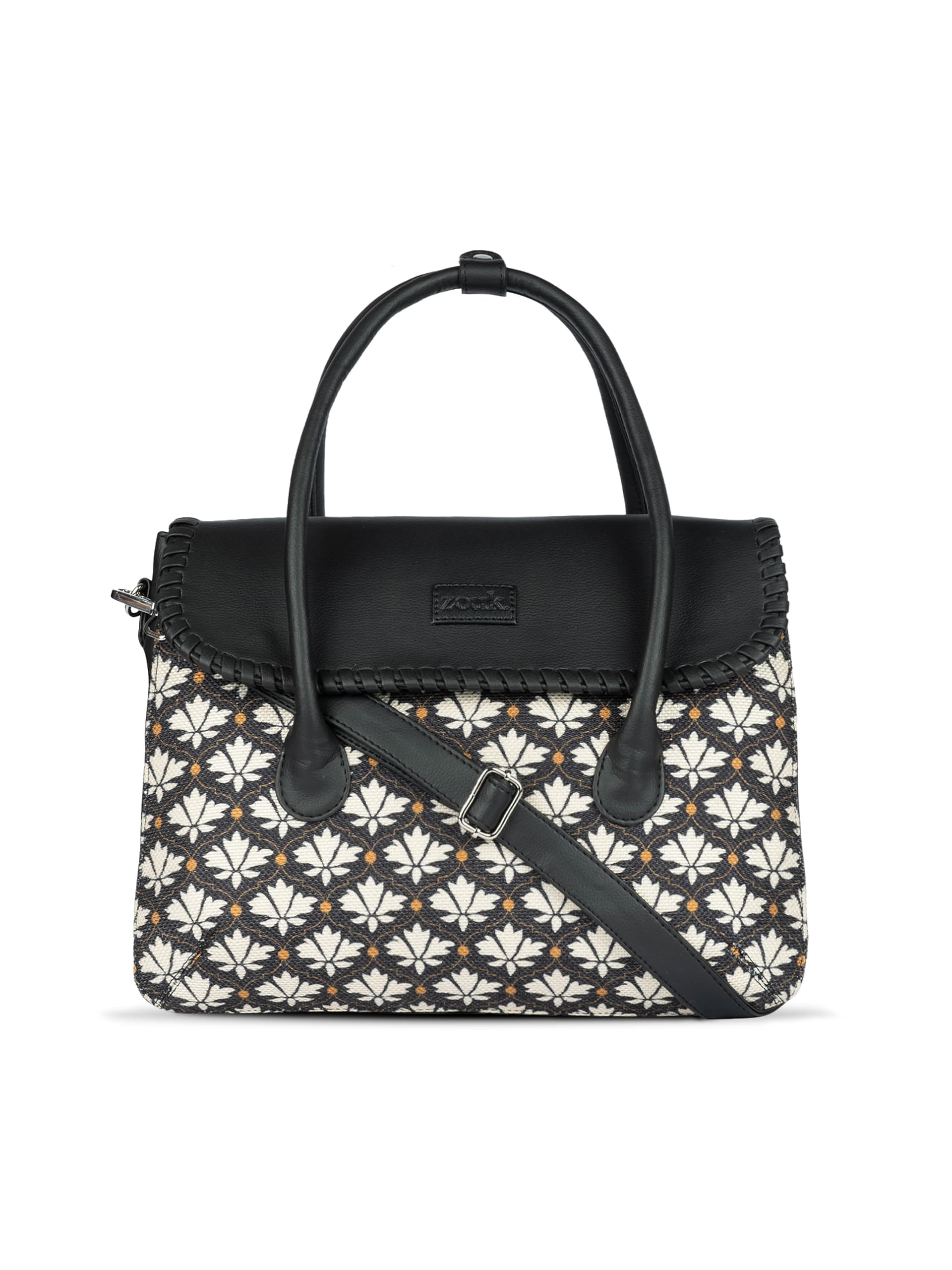 Printed Jute Handcrafted Vegan Leather Multicolor Women's Satchel Bag | Ladies Purse Handbag | Double Handle Detachable Strap