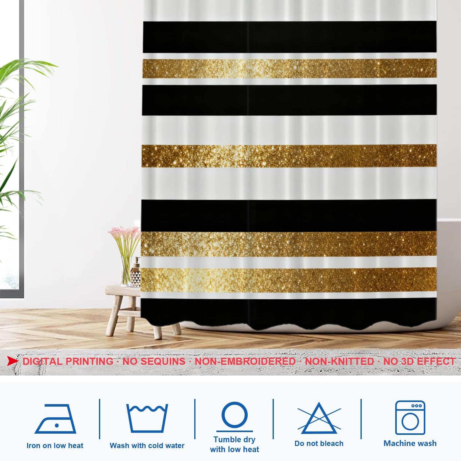 Shrahala Black Geometric Geometric Decorative Shower Curtain, White Abstract Ink Bathroom Décor Polyester Fiber Waterproof with Plastic Rings for Shower Stall Bathtubs 72 X 60 in