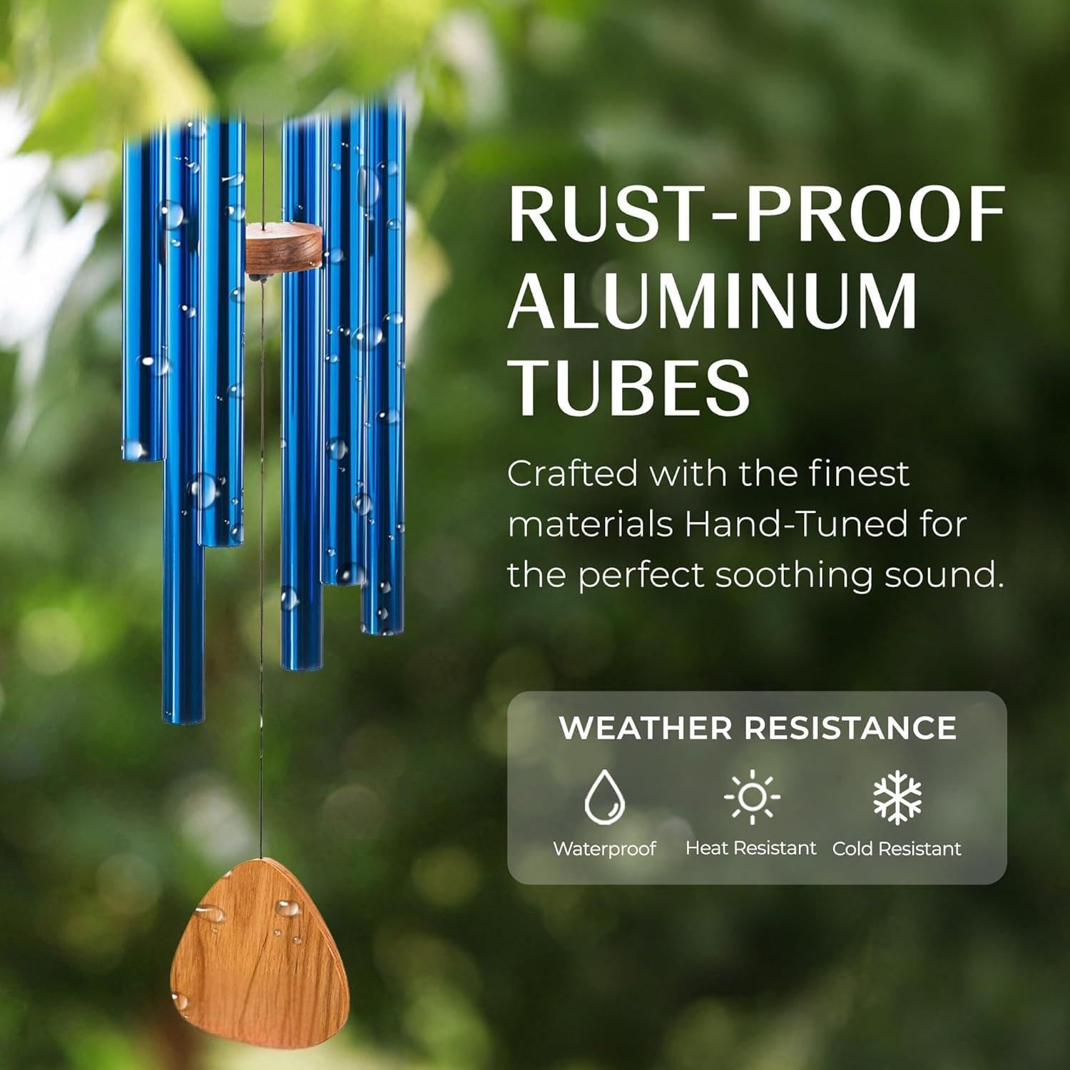 Carillon à vent en aluminium de 125 cm - 6 tubes en métal - Carillon sonore pour extérieur, jardin, terrasse - Décoration avec attrape-vent - Classique - Bleu
