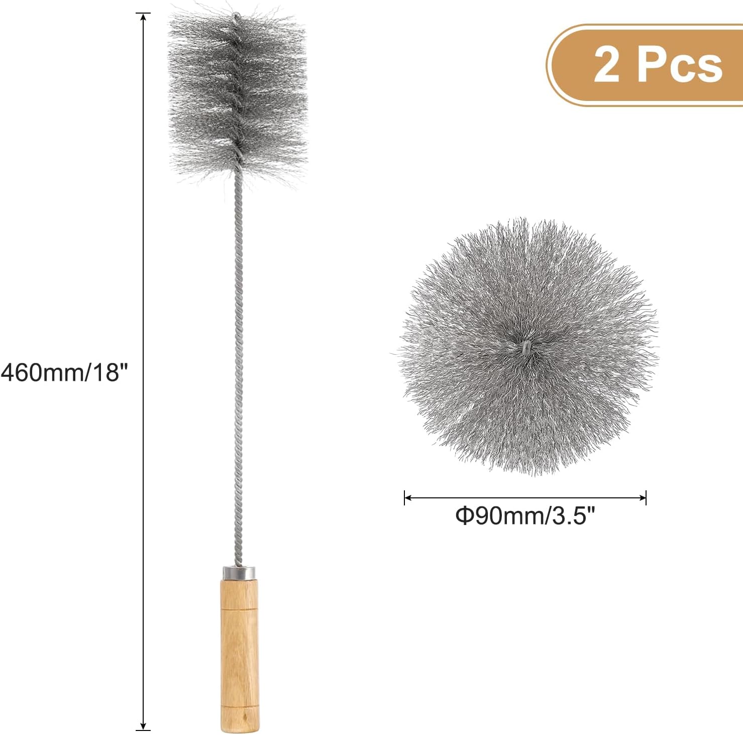 PATIKIL 18" Chimney Cleaning Wire Brush,2 Pcs Tent Wood Burning Stove Pipe Cleaning Brush with Stainless Steel Bristles for Fireplace Wood Burning Stove Tent Dryer Pipes (3.5" Dia)