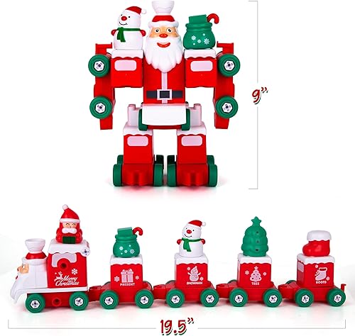 Miniatura 5 de ArtCreativity Juguete transformador de Papá Noel, 73 piezas con función de construcción STEM, juguete de tren de Papá Noel para niños de 5, 6, 7, 8,